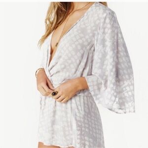 Planet Blue Blue Life Romper | Light Blue Gray and Cream Romper